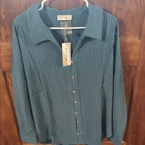 new in Teal Striped Button-Up Shirt NWT